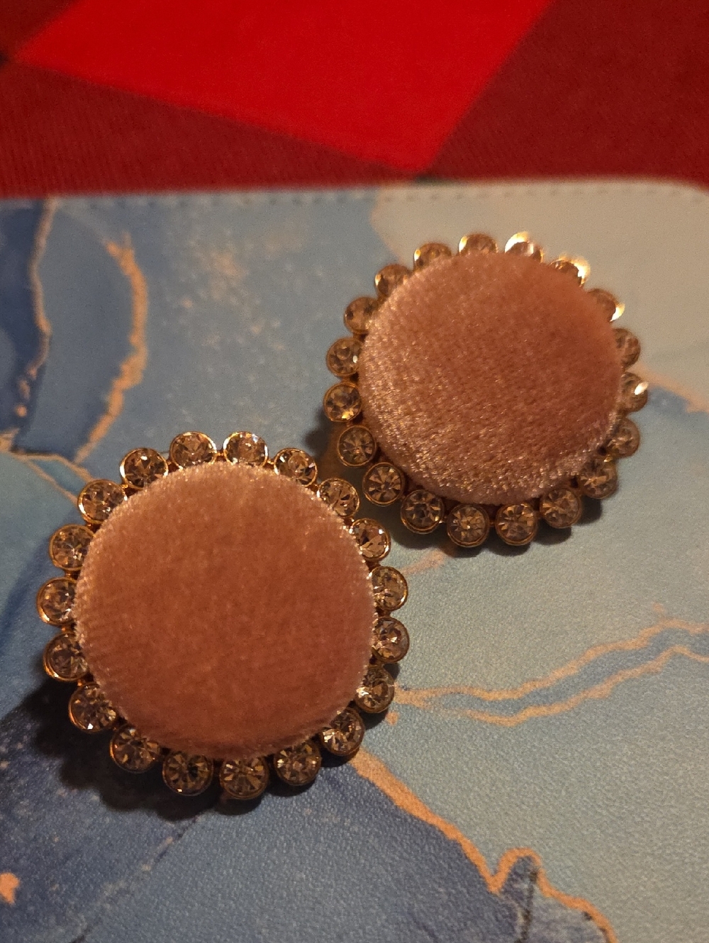 Velvet Pink Round Crystal-Trim Earrings